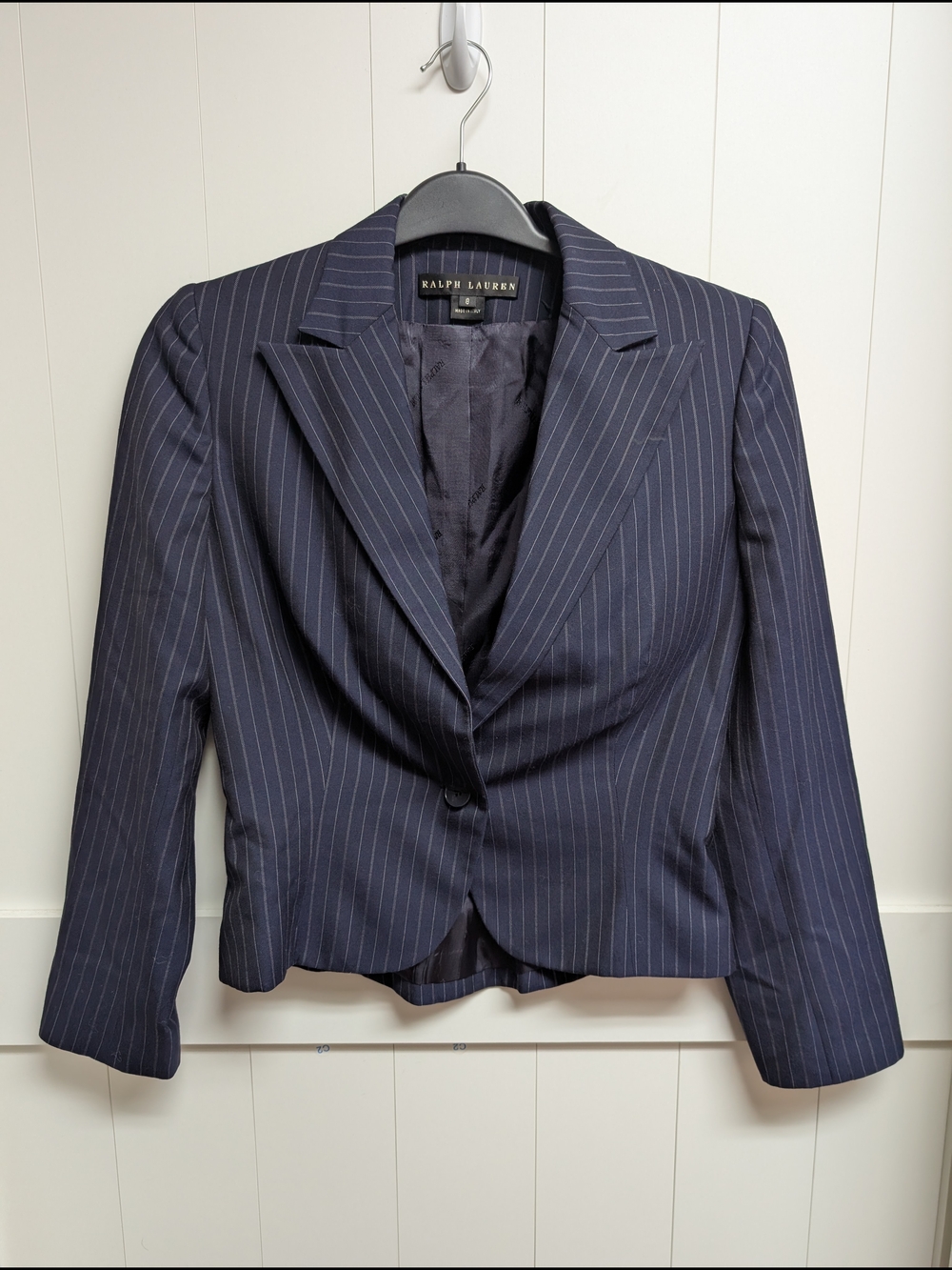 Ralph Lauren Black Label Navy Pinstripe Women's Blazer, Made in Italy, sz 8